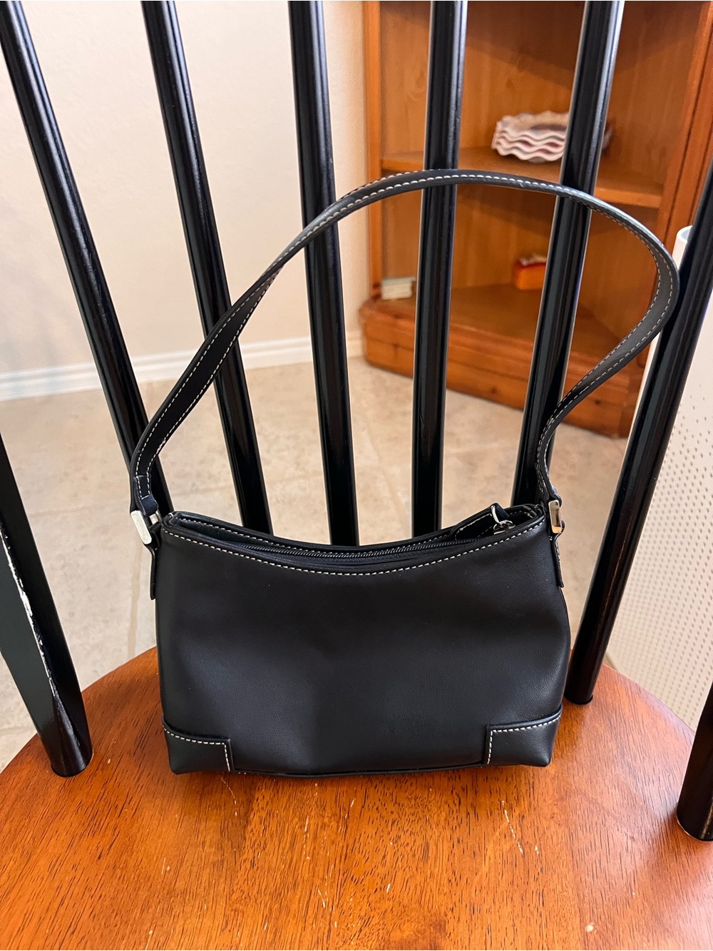 Classic Black Shoulder Bag with White Stitching